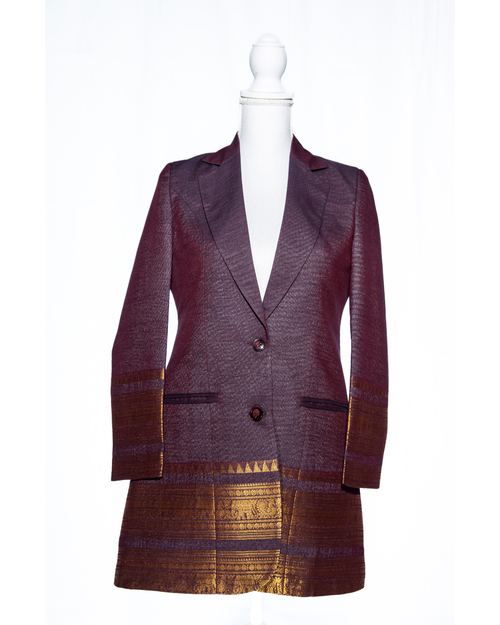 Coffee brown/Purple Kanchi Cotton Saree Blazer