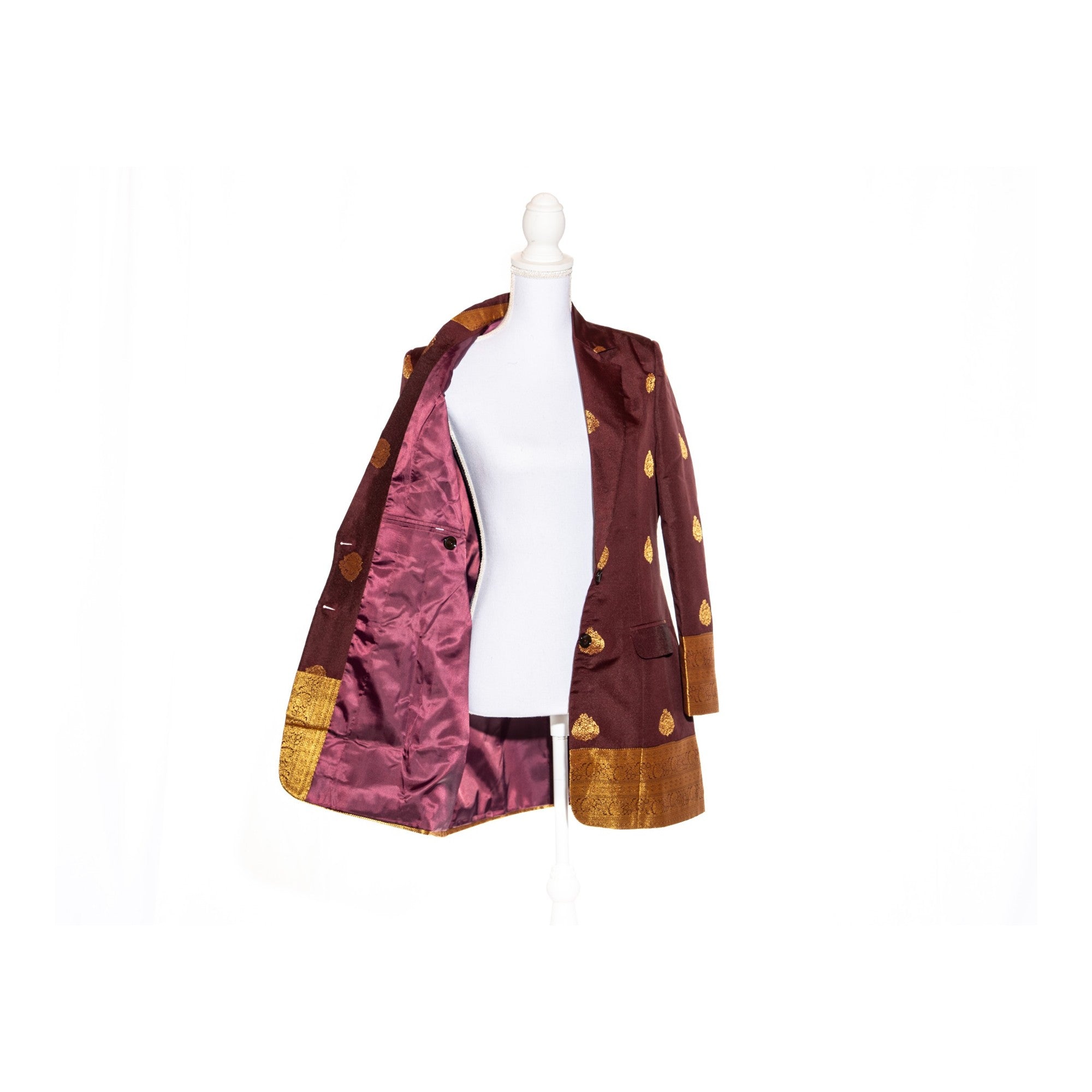Maroon/Gold Semi Kanchi Silk Saree Blazer