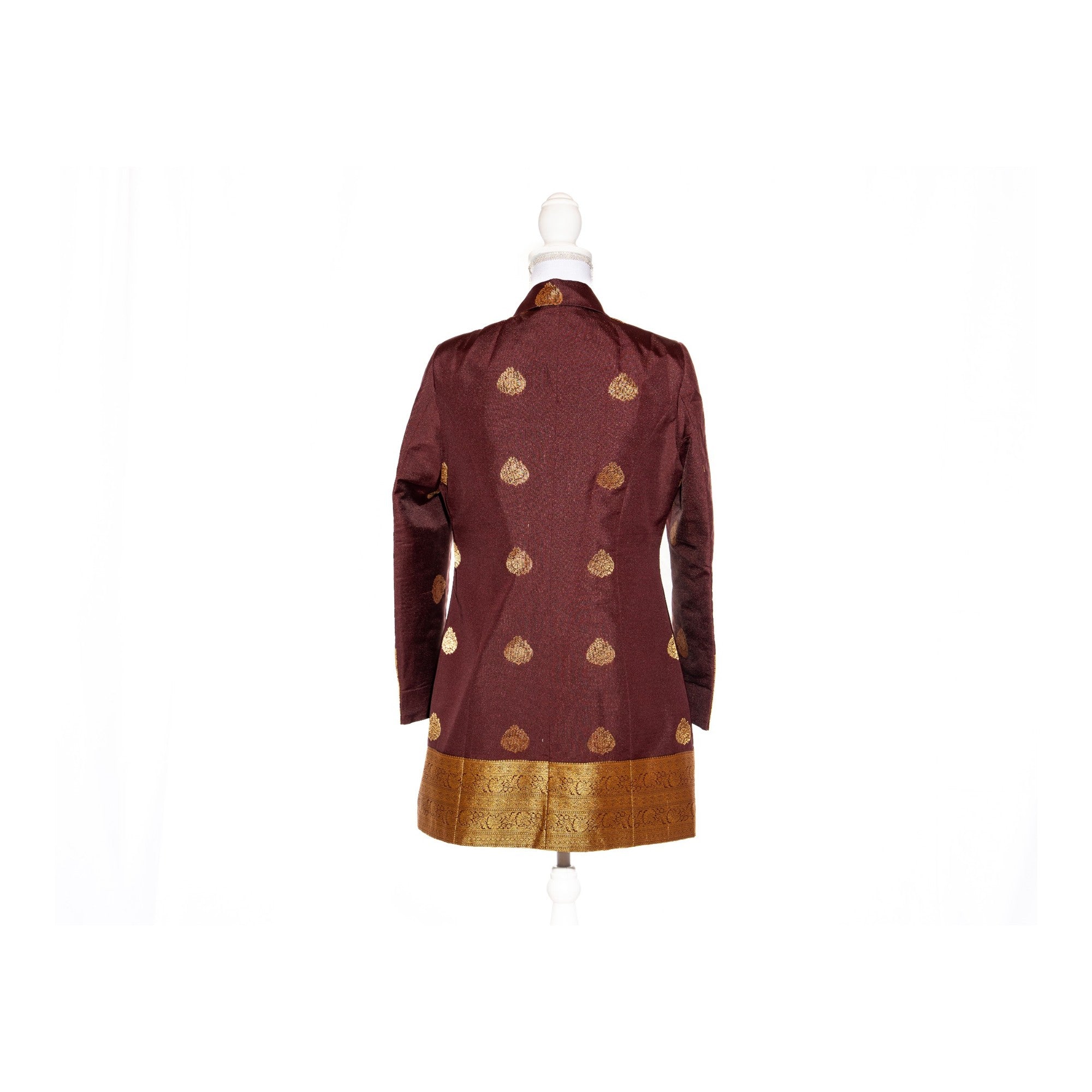 Maroon/Gold Semi Kanchi Silk Saree Blazer