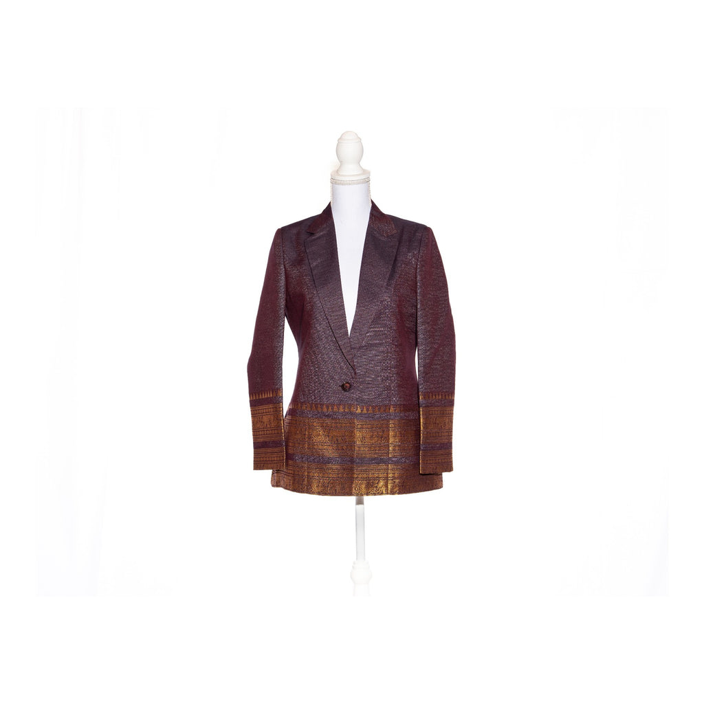 Short Coffee brown/Purple Kanchi Cotton Saree Blazer