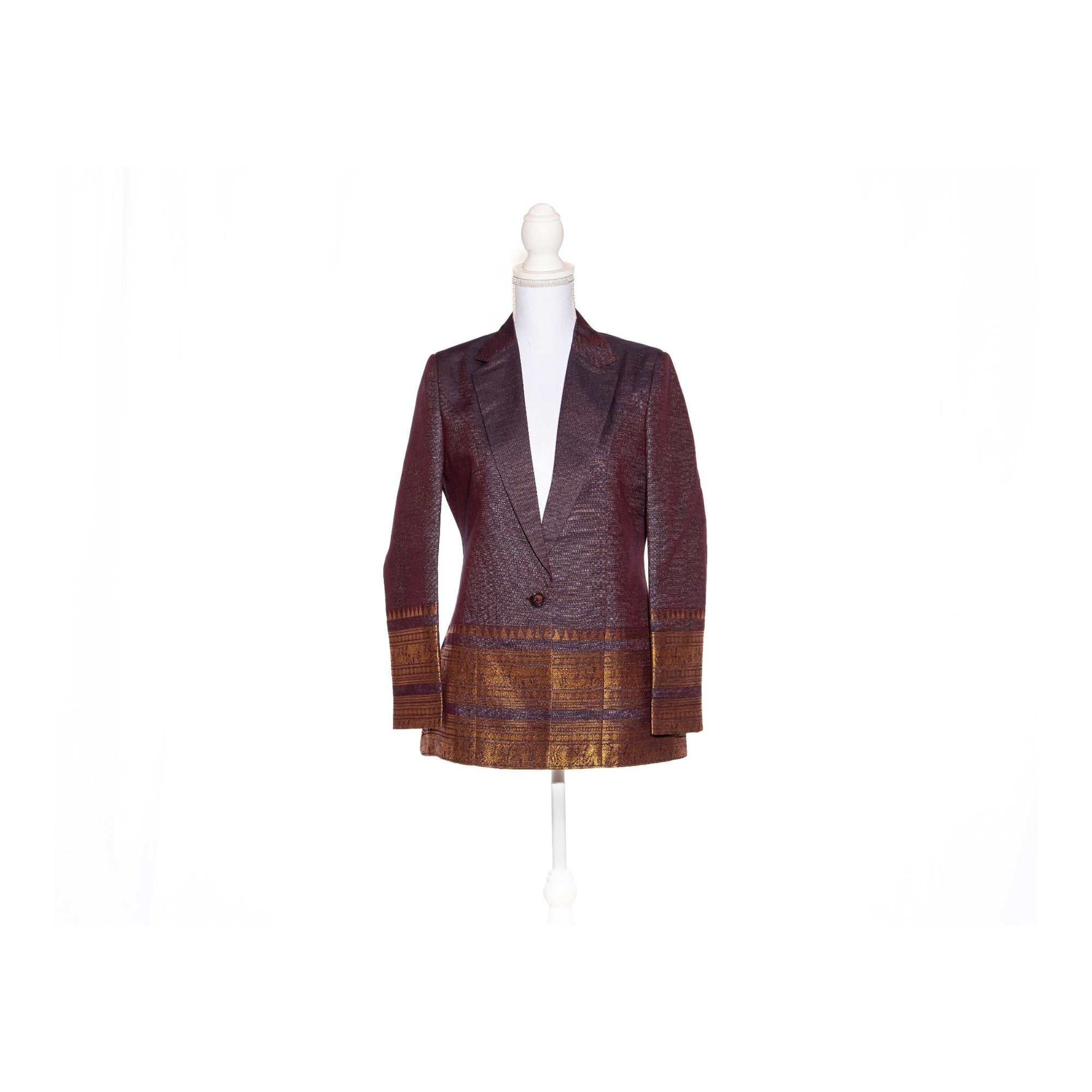 Short Coffee brown/Purple Kanchi Cotton Saree Blazer