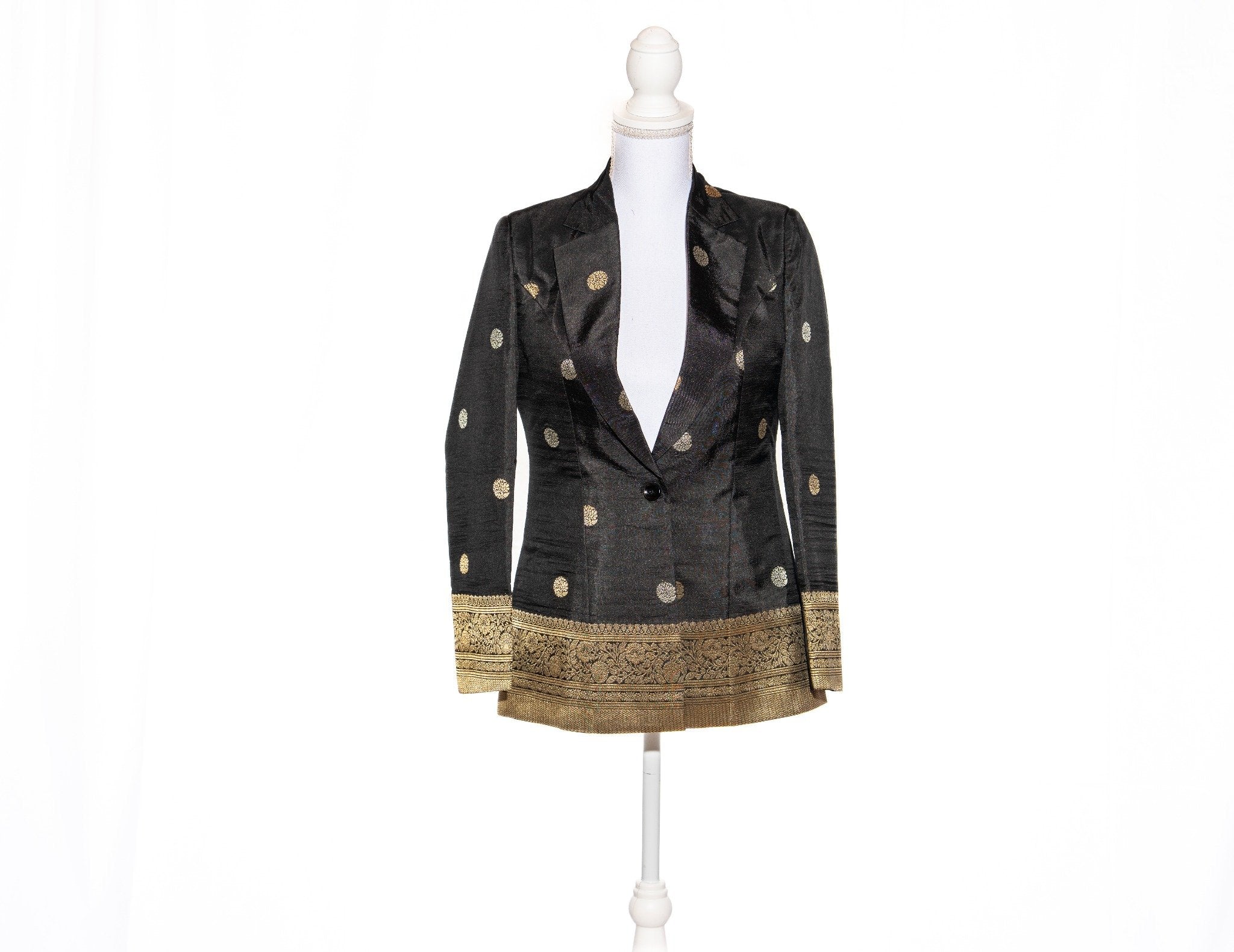 Black Silver/Gold Semi Kanchi Silk Saree Blazer