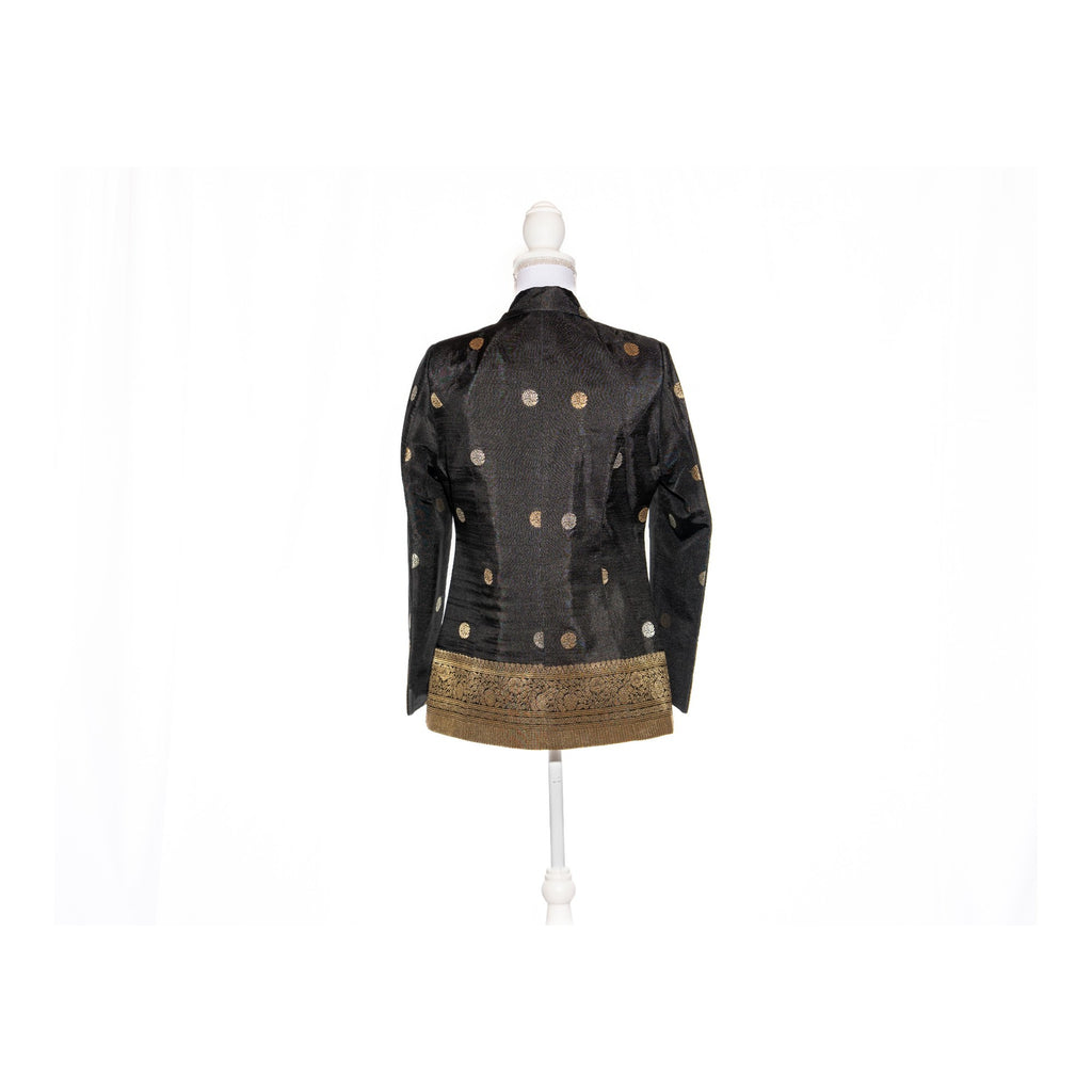Black Silver/Gold Semi Kanchi Silk Saree Blazer
