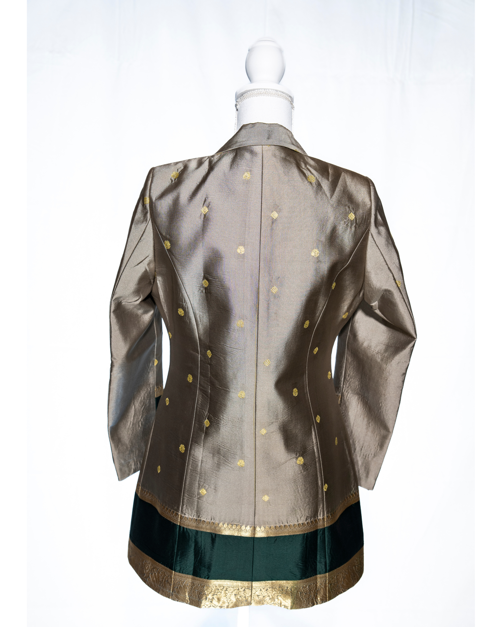 Grey/Green Semi Kanchi Silk Saree Blazer