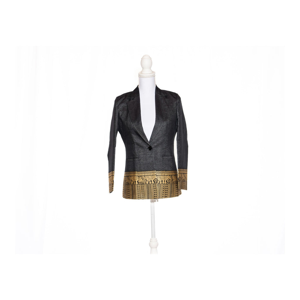 Short black elephant Kanchi Cotton Saree Blazer