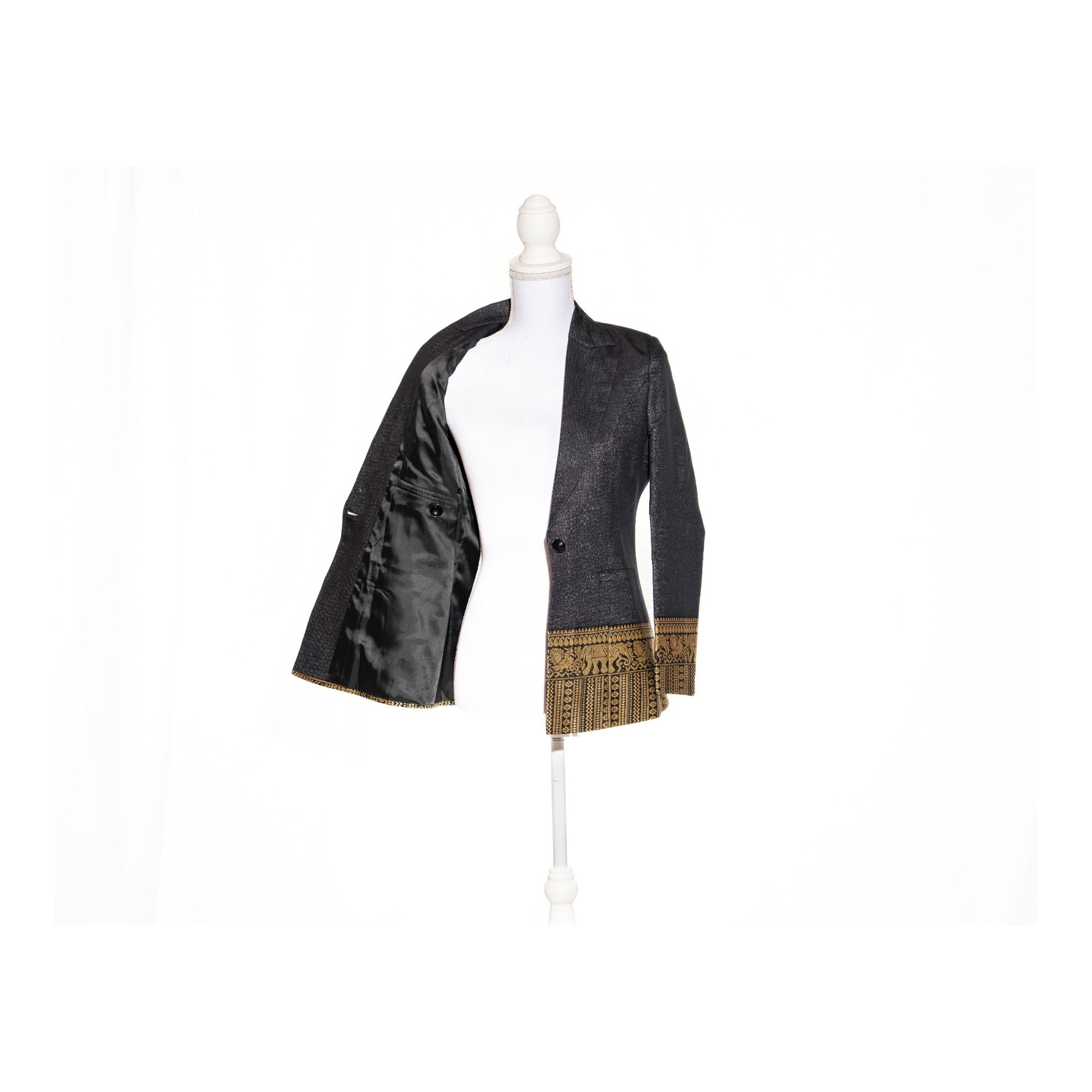 Short black elephant Kanchi Cotton Saree Blazer