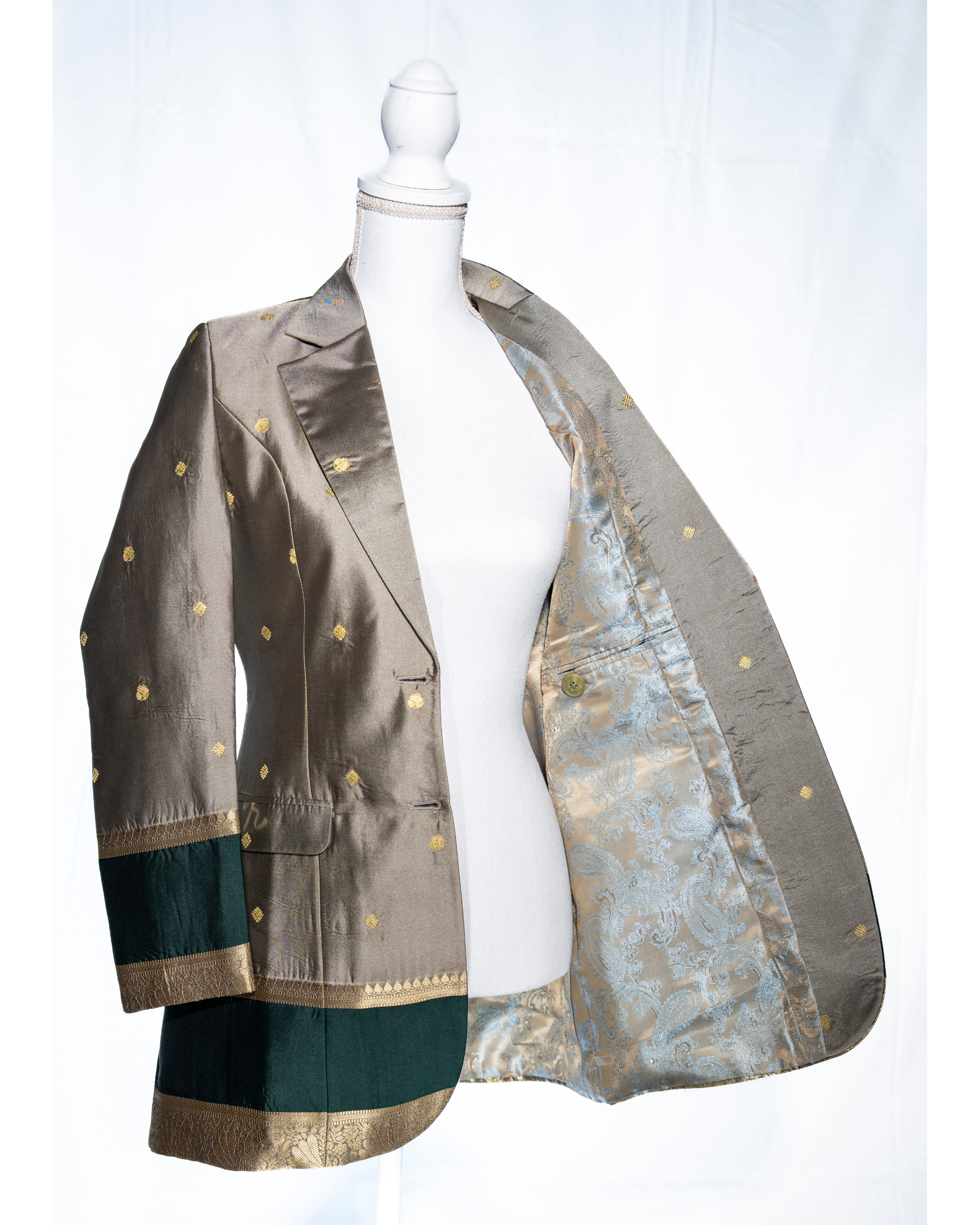 Grey/Green Semi Kanchi Silk Saree Blazer