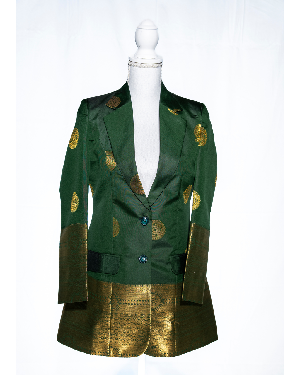 Green/Gold Semi Kanchi Silk Saree Blazer