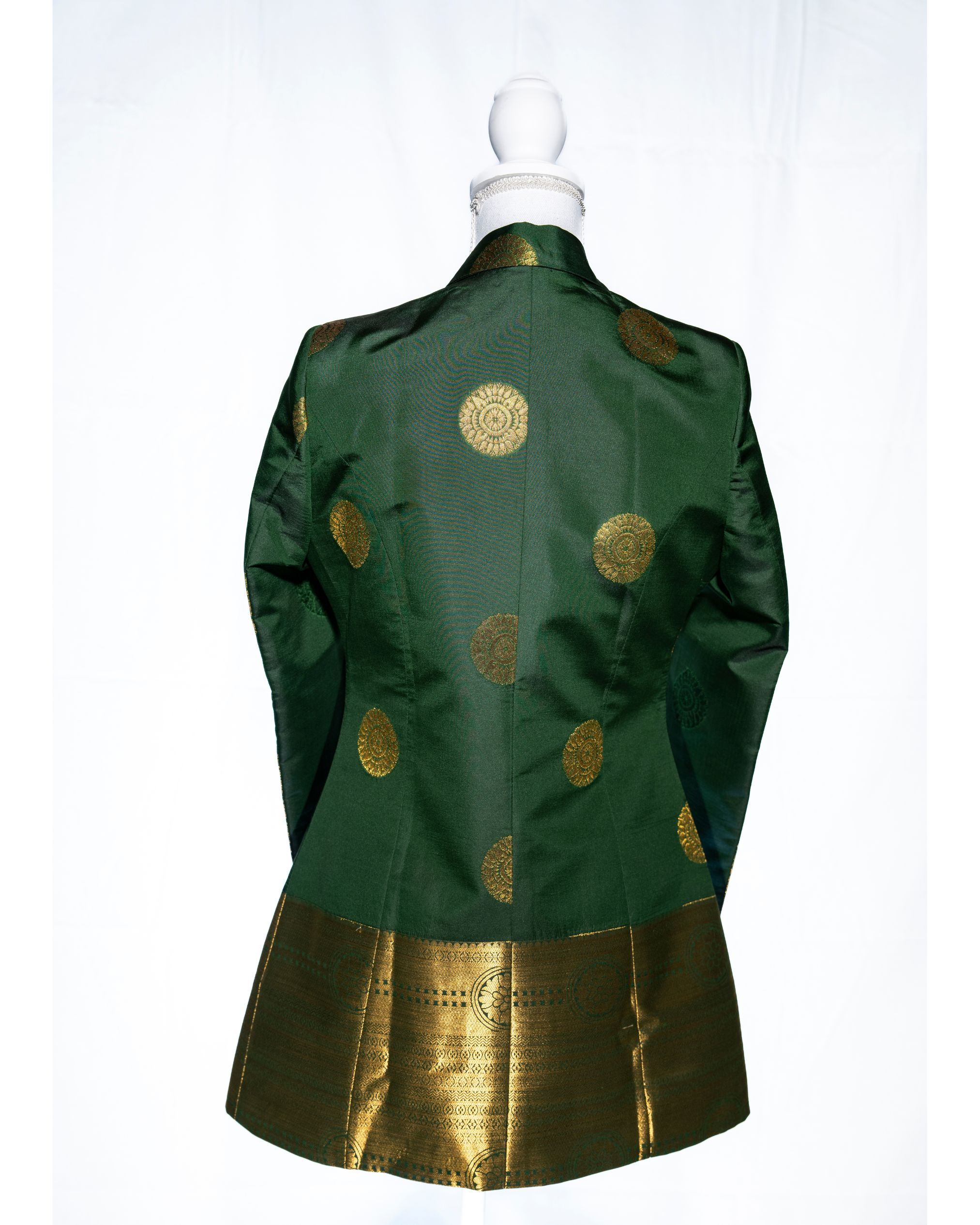 Green/Gold Semi Kanchi Silk Saree Blazer