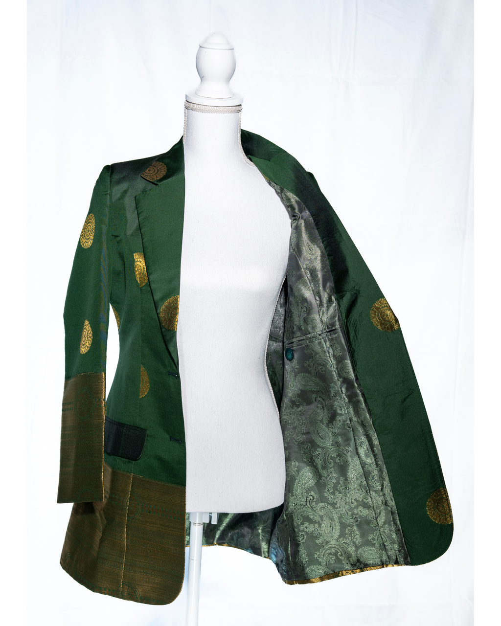 Green/Gold Semi Kanchi Silk Saree Blazer