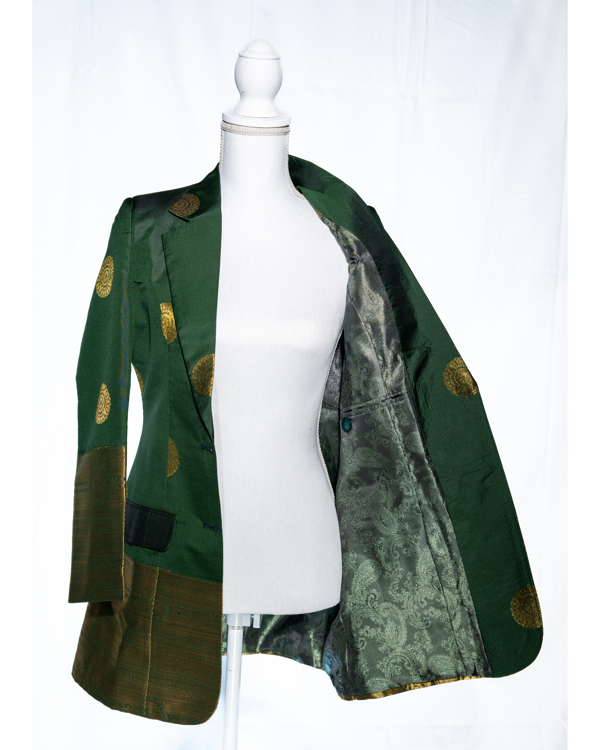 Green/Gold Semi Kanchi Silk Saree Blazer