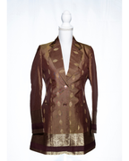 Brown Semi Kanchi Silk Saree Blazer