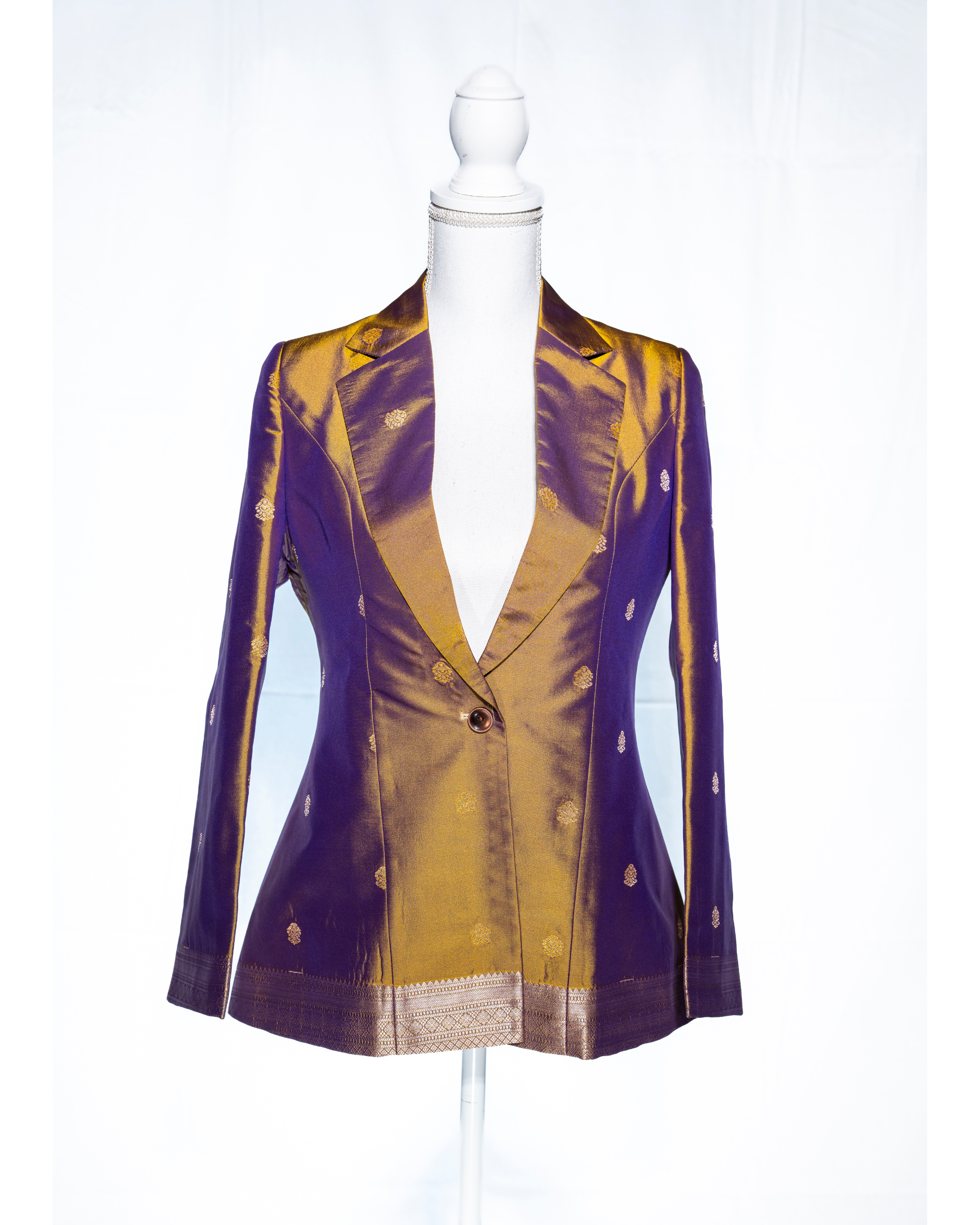 Gold/Purple Semi Kanchi Silk Saree Blazer - SIGNATURE PIECE