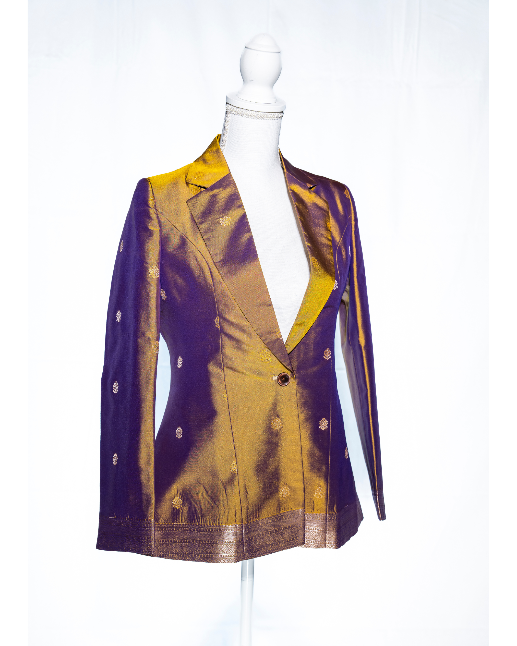 Gold/Purple Semi Kanchi Silk Saree Blazer - SIGNATURE PIECE