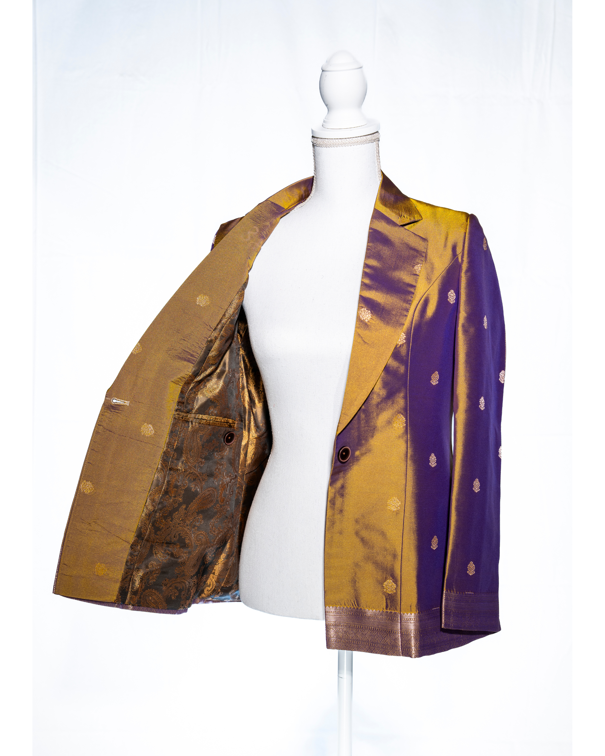 Gold/Purple Semi Kanchi Silk Saree Blazer - SIGNATURE PIECE