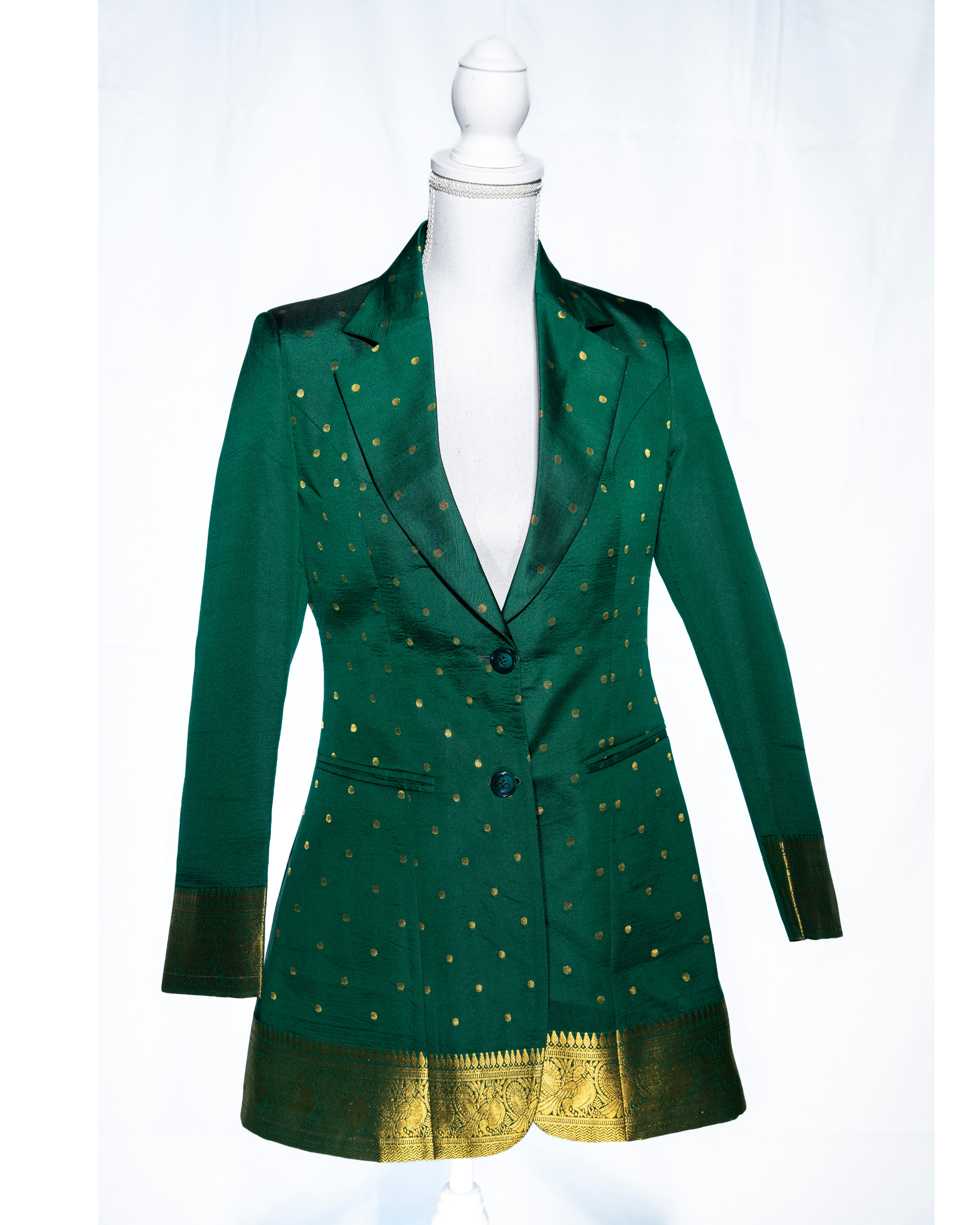 Green/Gold Semi Kanchi Silk Saree Blazer