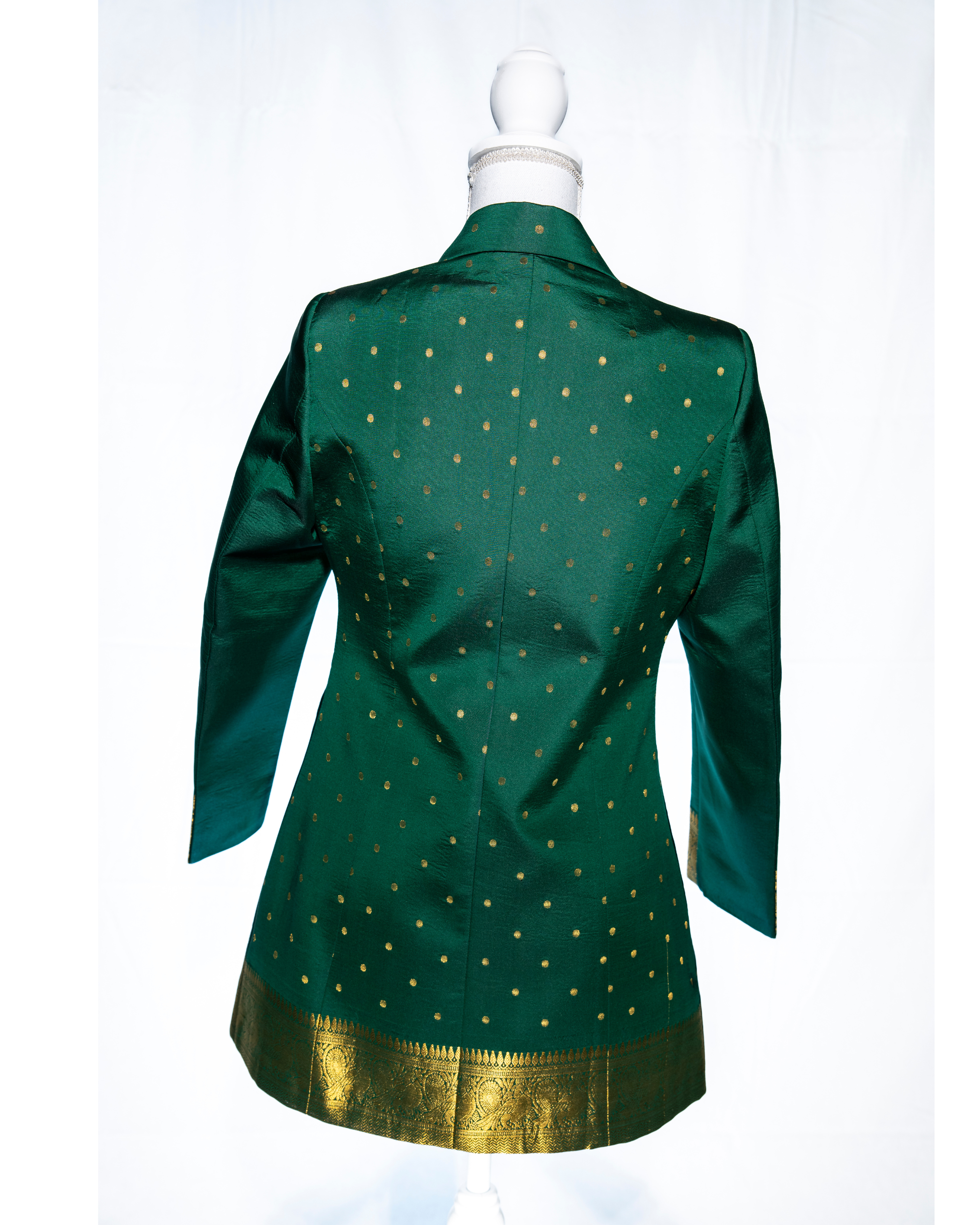 Green/Gold Semi Kanchi Silk Saree Blazer