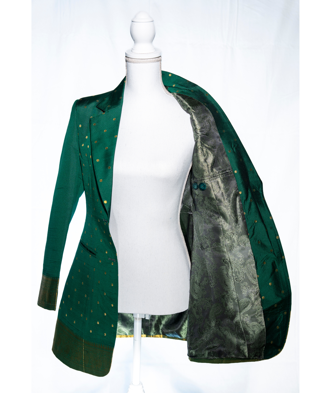 Green/Gold Semi Kanchi Silk Saree Blazer