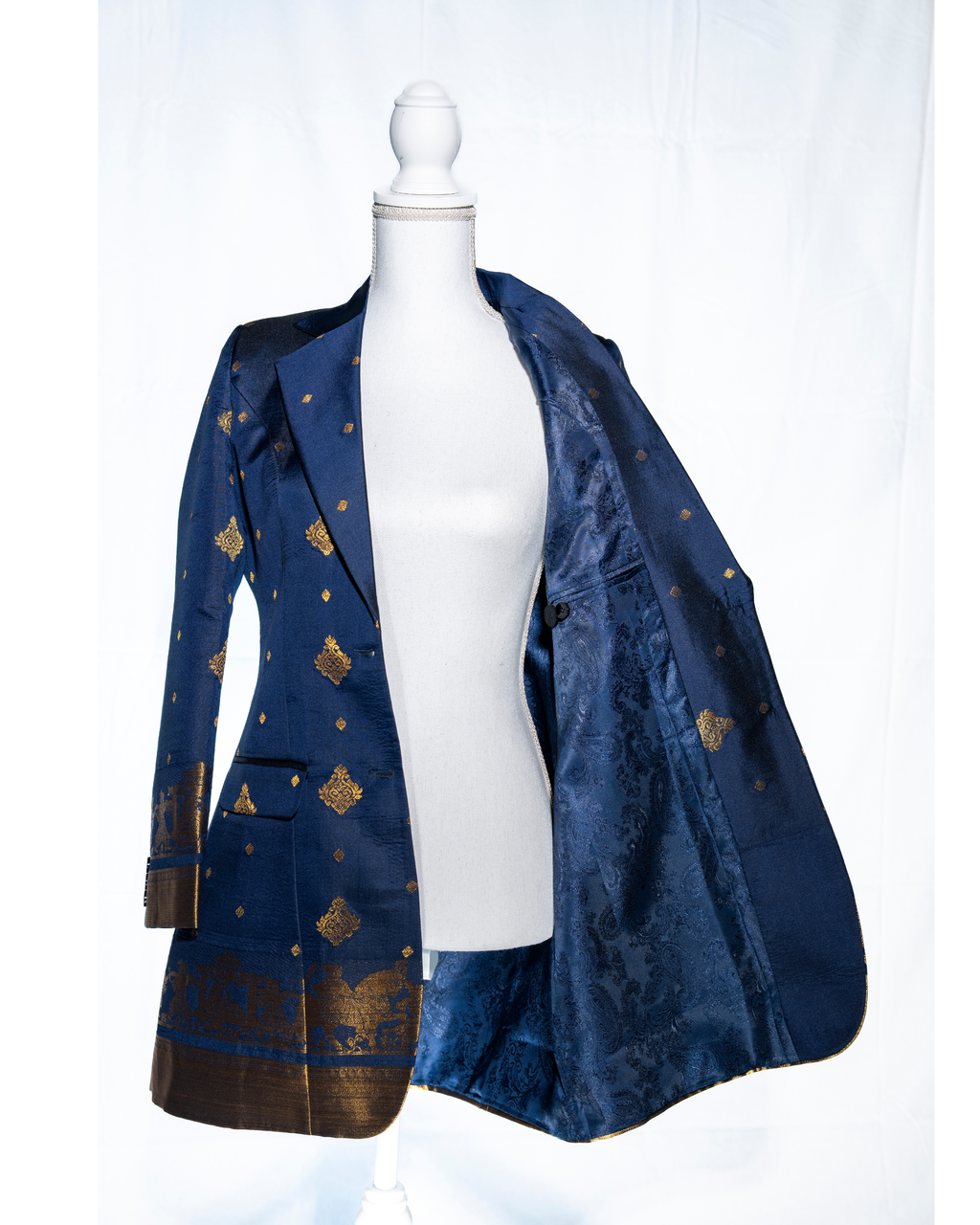 Dark blue Semi Kanchi Silk Saree Blazer