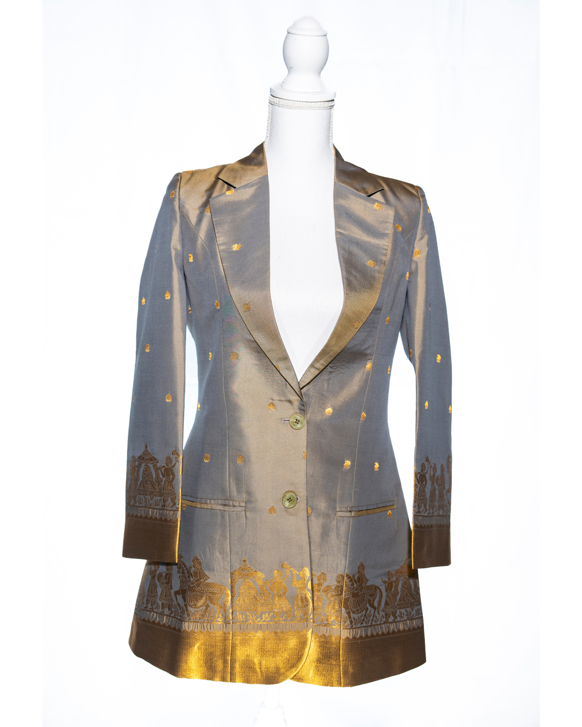 Grey/Gold Semi Kanchi Silk Saree Blazer