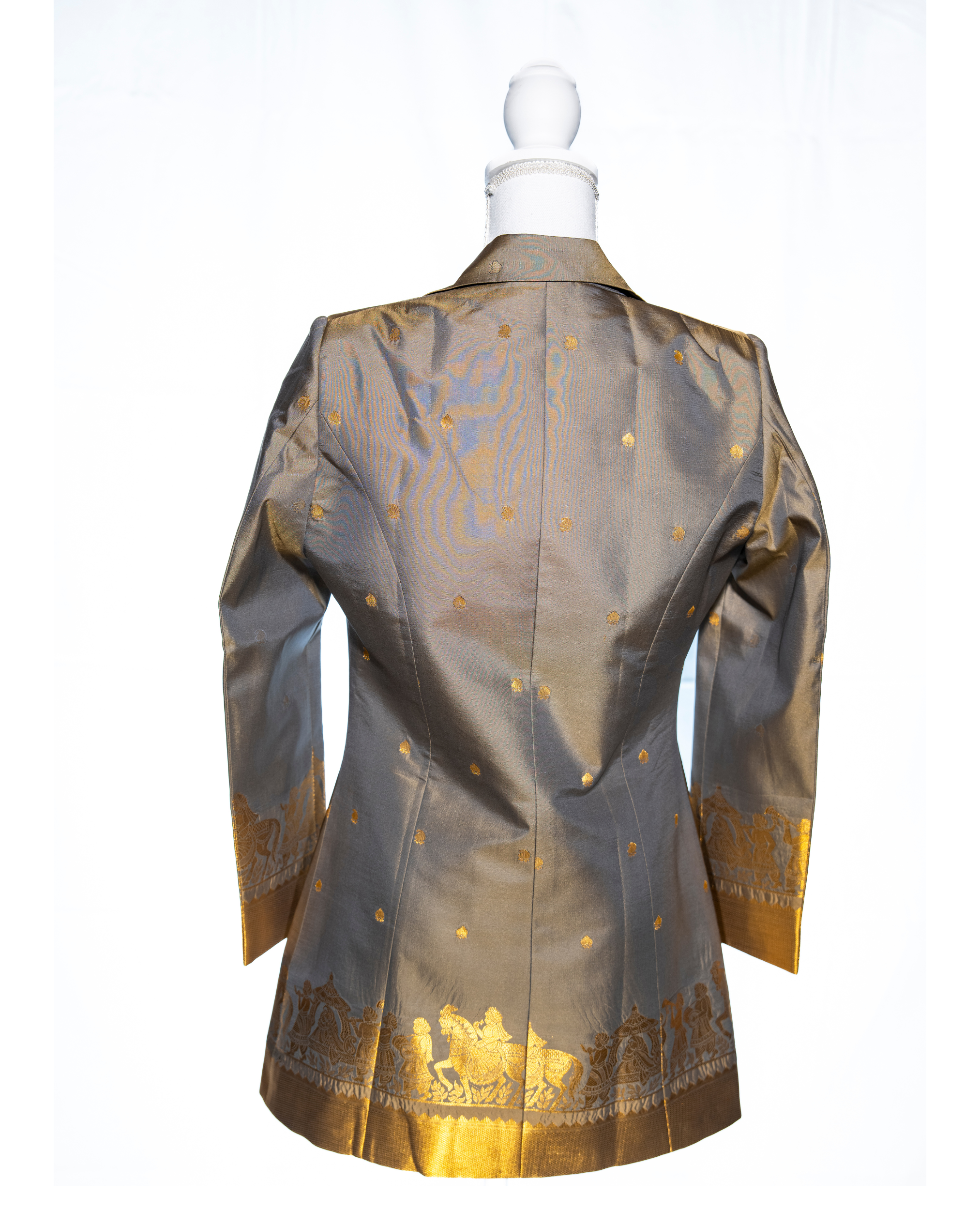 Grey/Gold Semi Kanchi Silk Saree Blazer