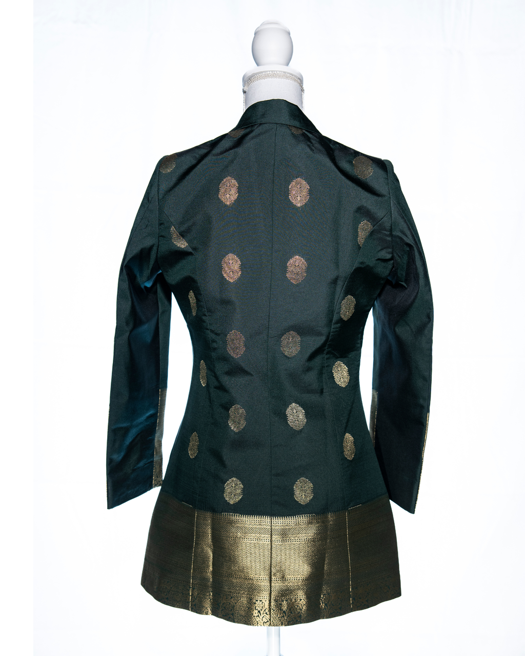 Dark green Semi Kanchi Silk Saree Blazer