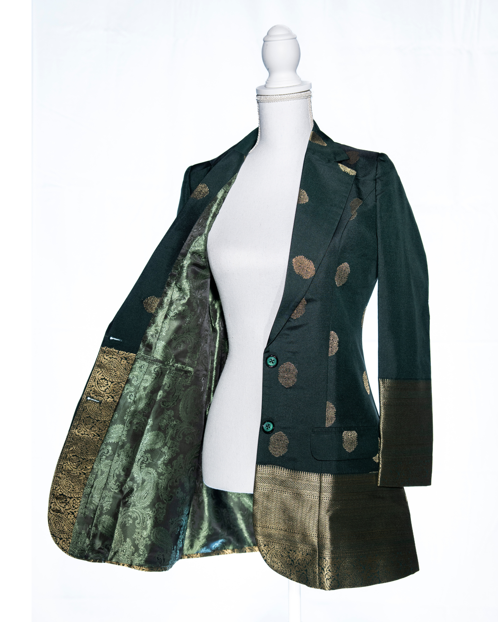 Dark green Semi Kanchi Silk Saree Blazer