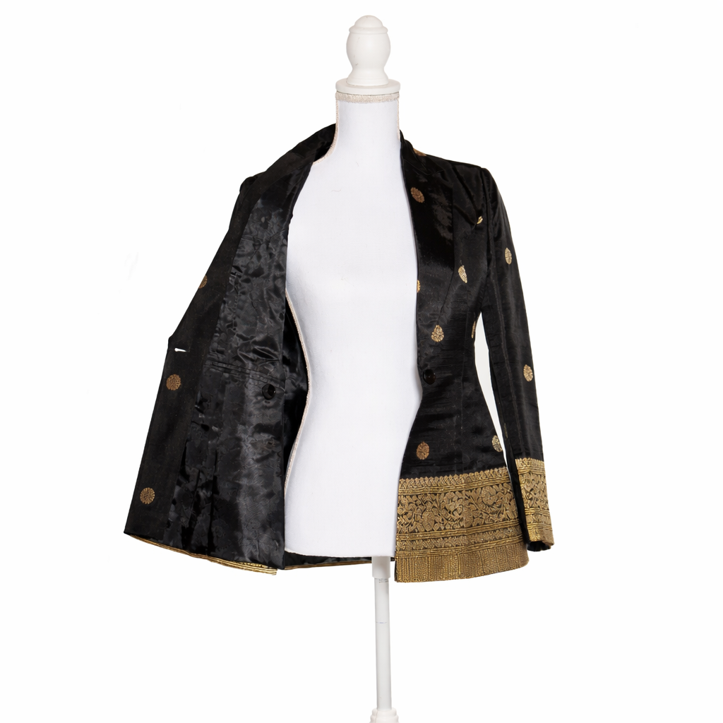 Black Silver/Gold Semi Kanchi Silk Saree Blazer