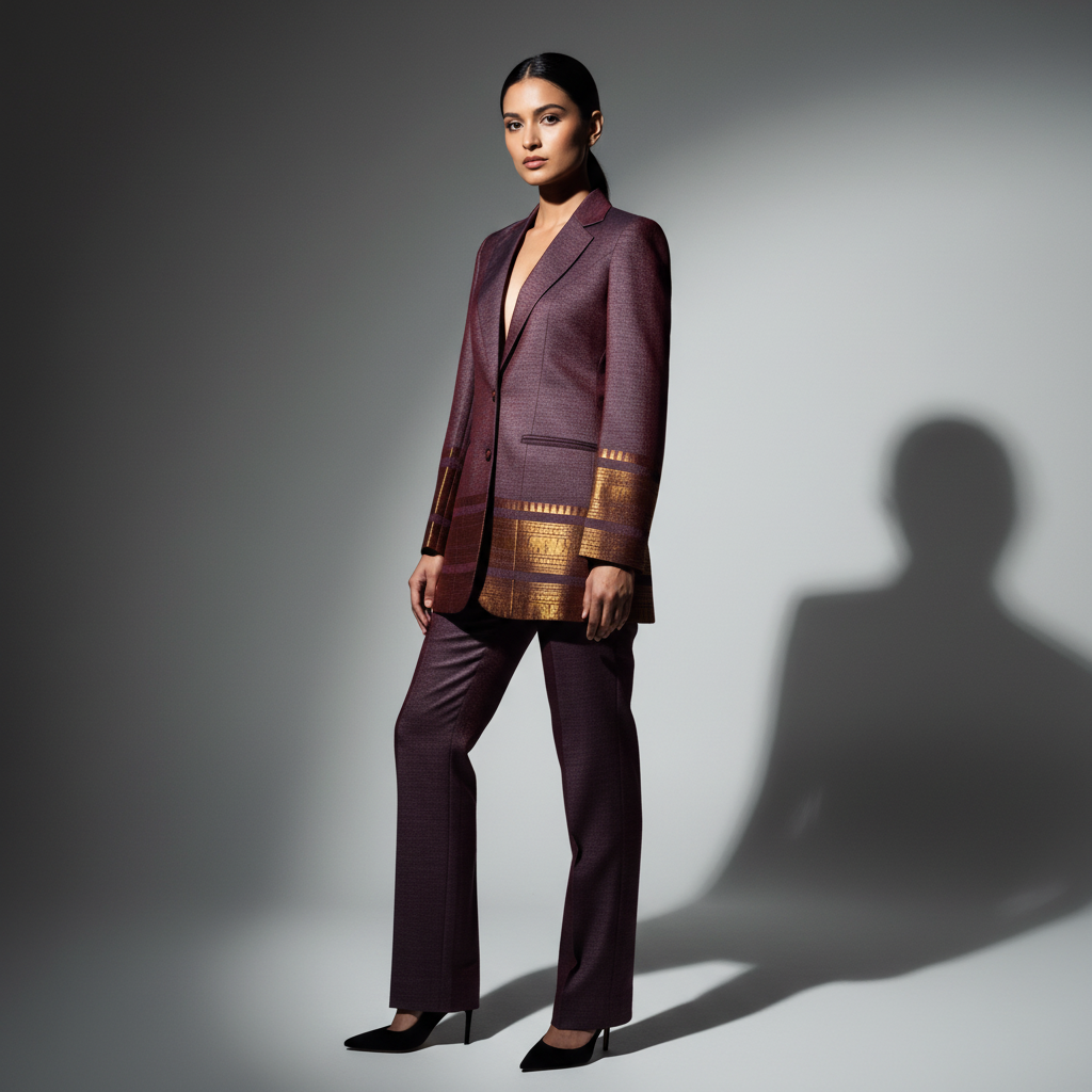 Coffee brown/Purple Kanchi Cotton Saree Blazer