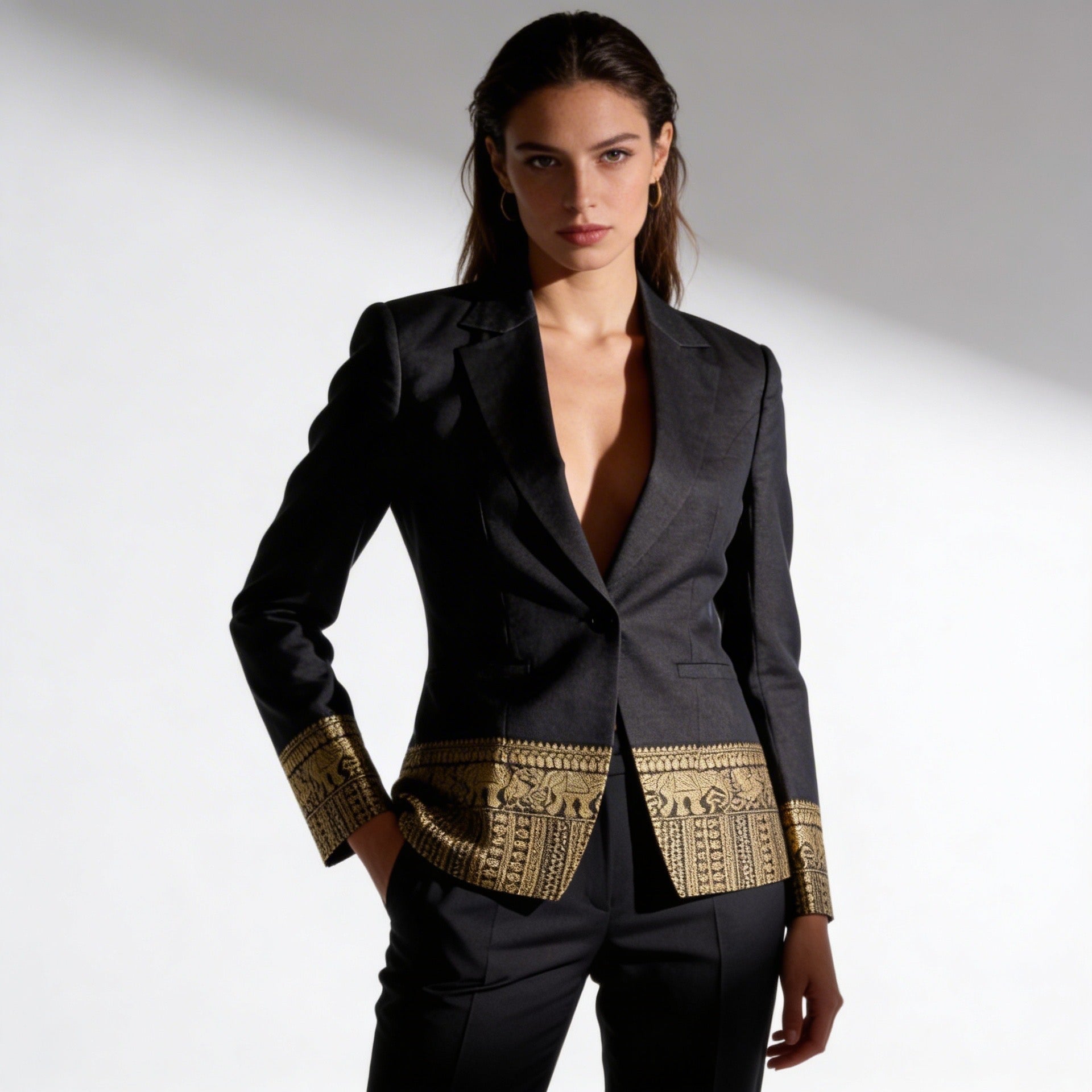 Short black elephant Kanchi Cotton Saree Blazer