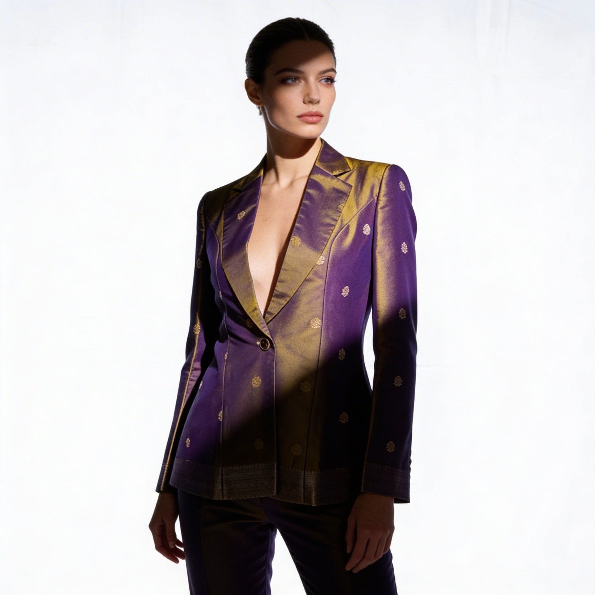 Gold/Purple Semi Kanchi Silk Saree Blazer - SIGNATURE PIECE