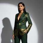 Green/Gold Semi Kanchi Silk Saree Blazer