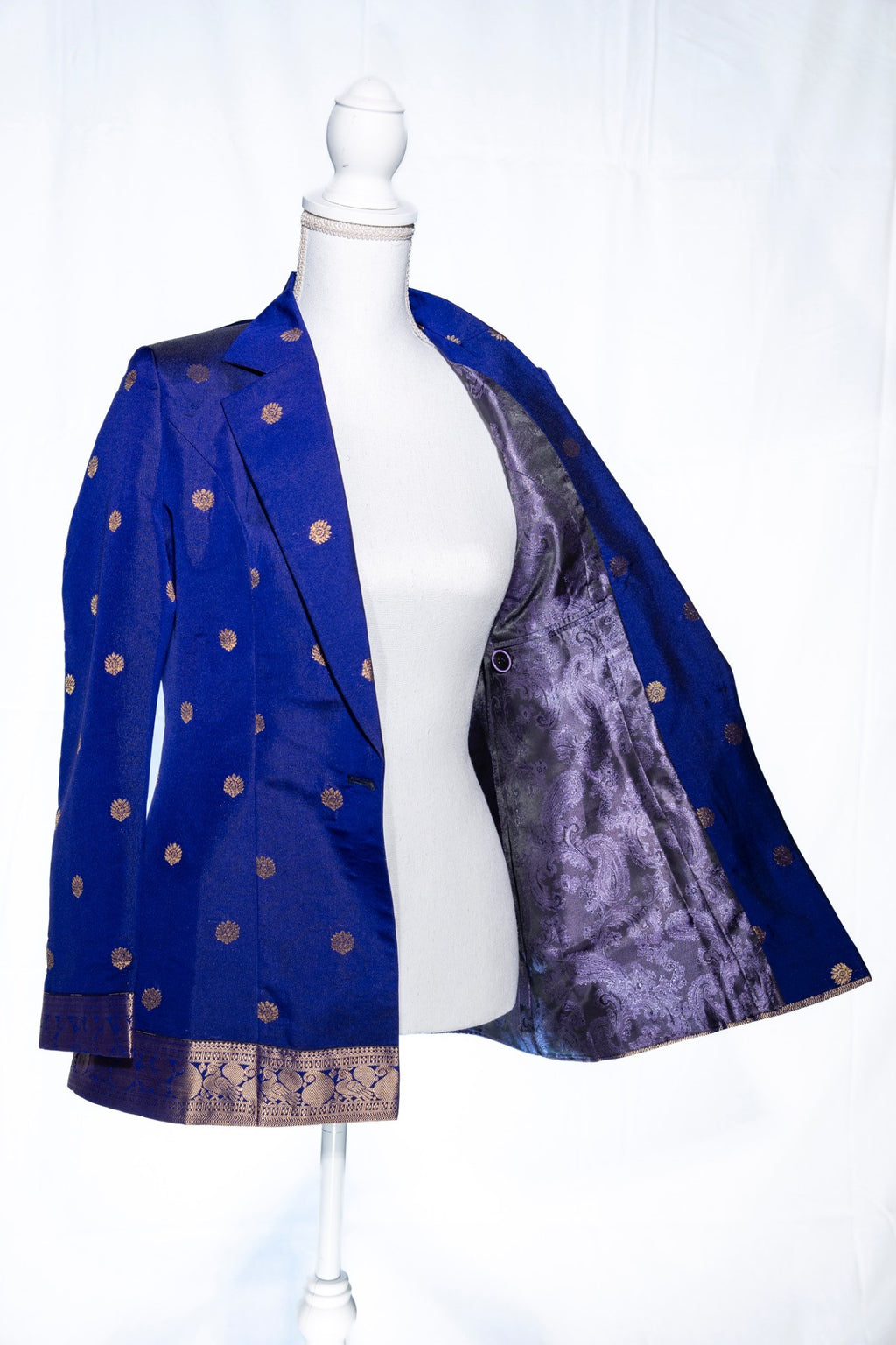 Dark blue Semi Kanchi Silk Saree Blazer