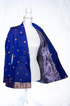 Dark blue Semi Kanchi Silk Saree Blazer
